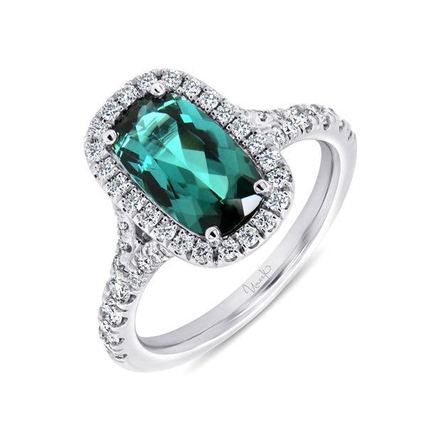 Uneek Precious Collection Halo Cushion Green Tourmaline Engagement Ring