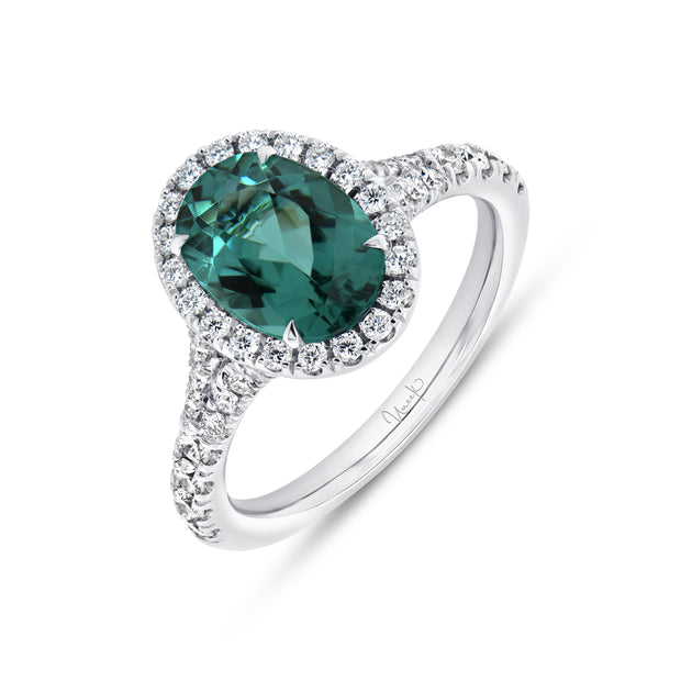 Uneek Precious Collection Split-Shank Oval Shaped Indicolite Tourmaline Engagement Ring