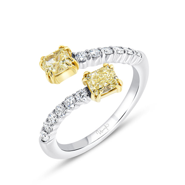 Uneek Natureal Collection Bypass Radiant Fancy Yellow Diamond Fashion Ring