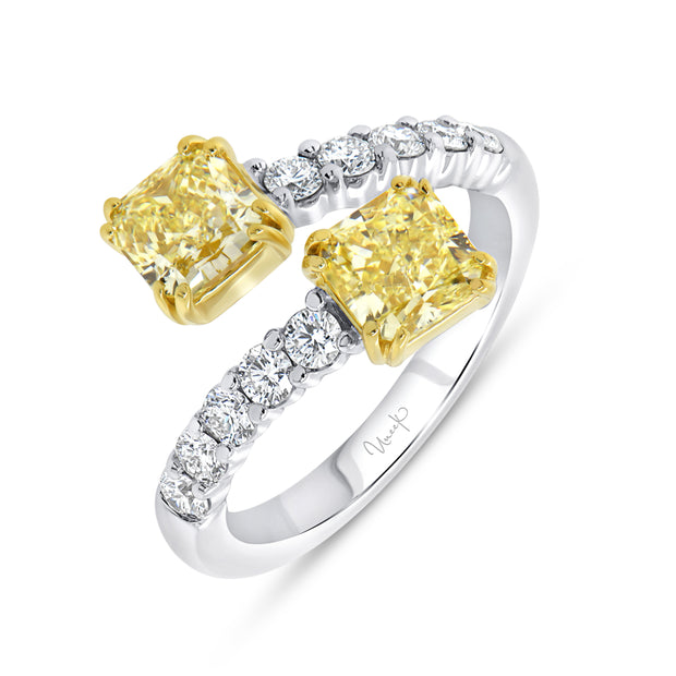 Uneek Natureal Collection Bypass Radiant Fancy Yellow Diamond Fashion Ring