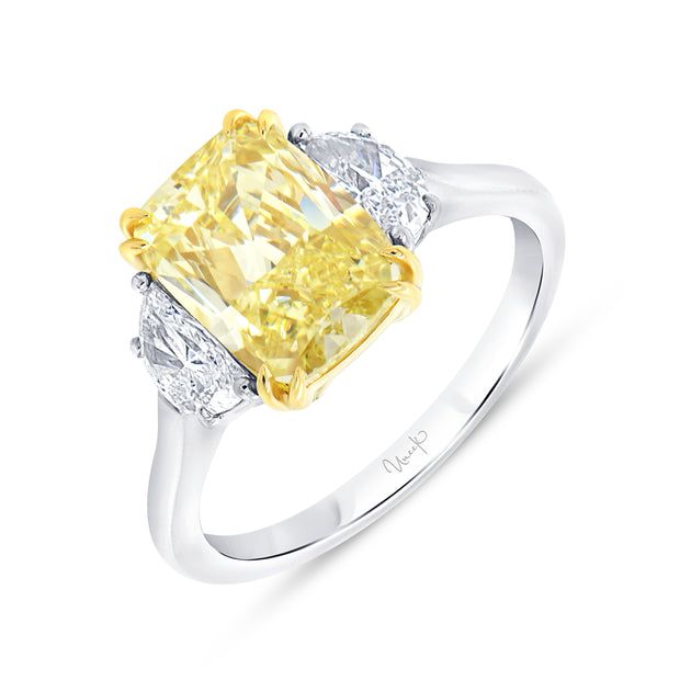 Uneek Natureal Collection Three-Stone Cushion Fancy Yellow Diamond Engagement Ring
