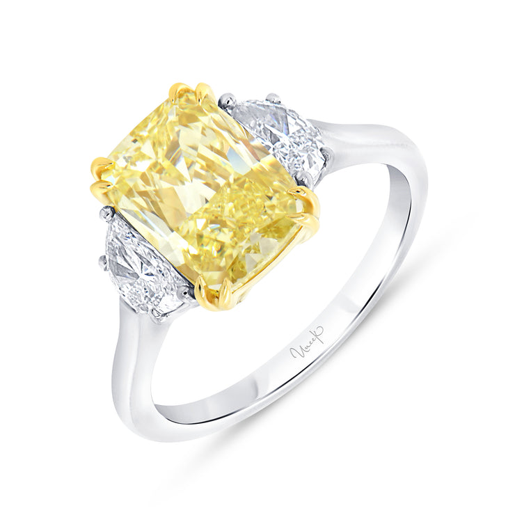 Uneek Natureal Collection Three-Stone Cushion Fancy Yellow Diamond Engagement Ring