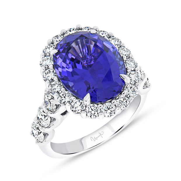 Uneek Precious Collection Halo Oval Tanzanite Engagement Ring