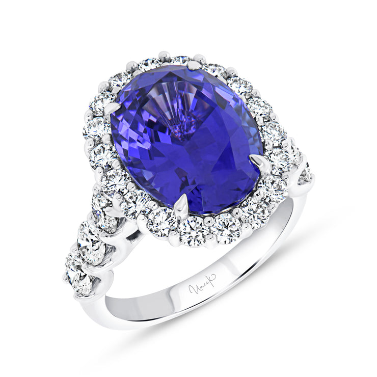 Uneek Precious Collection Halo Oval Tanzanite Engagement Ring