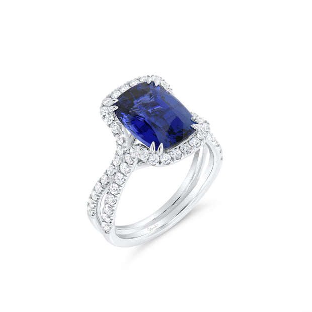 Uneek Precious Collection Halo Cushion Blue Sapphire Engagement Ring