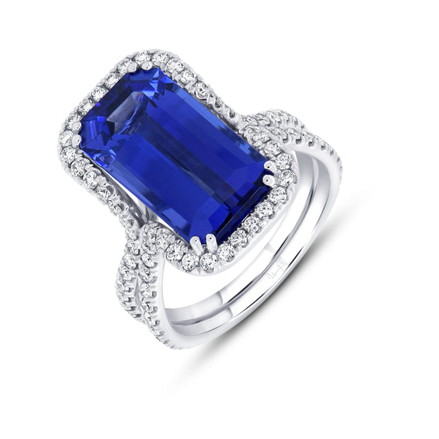 Uneek Precious Collection Split-Shank Emerald Tanzanite Engagement Ring