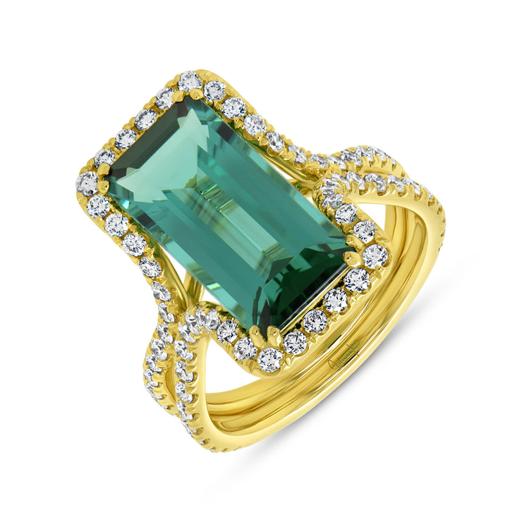 Uneek Precious Collection Halo Emerald Green Tourmaline Engagement Ring