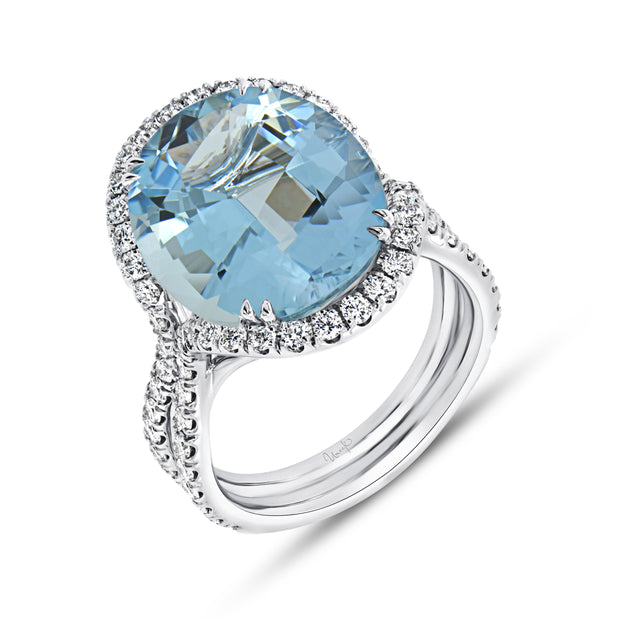 Uneek Precious Collection Halo Oval Aquamarine Engagement Ring