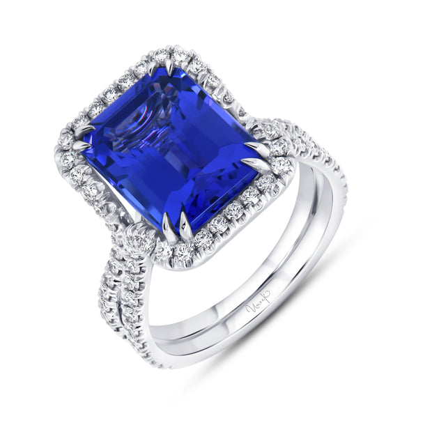 Uneek Precious Collection Halo Emerald Tanzanite Engagement Ring