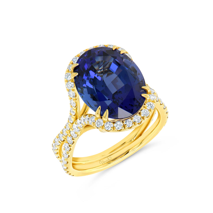 Uneek Precious Collection Halo Oval Tanzanite Engagement Ring
