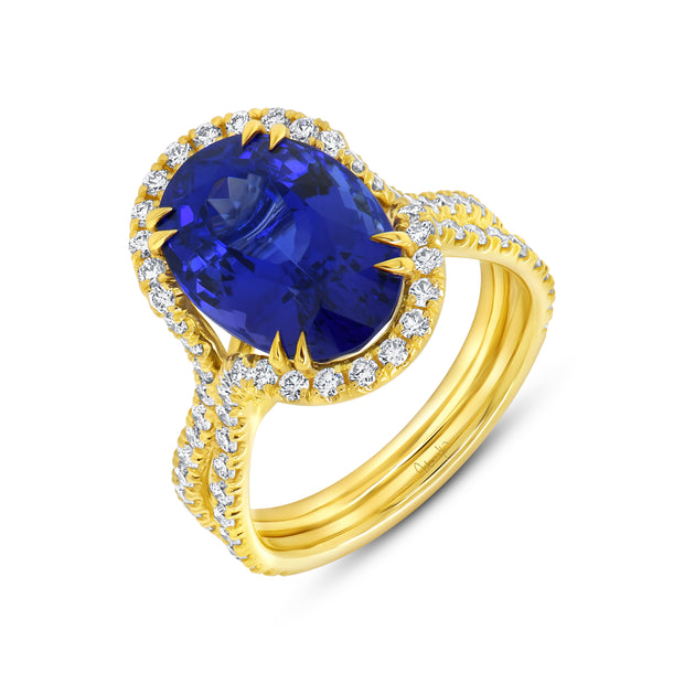 Uneek Precious Collection Halo Oval Tanzanite Engagement Ring