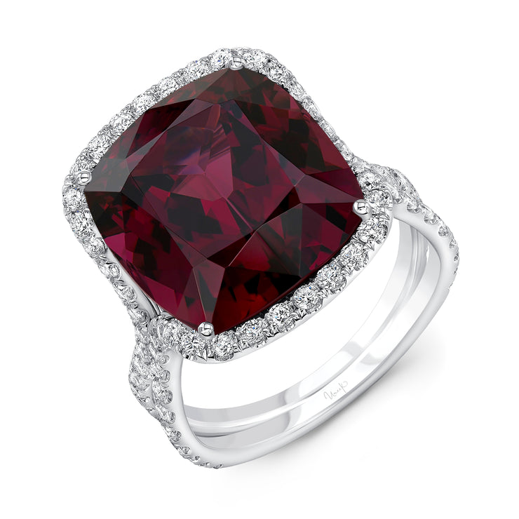 Uneek Precious Collection Halo Cushion Garnet Engagement Ring