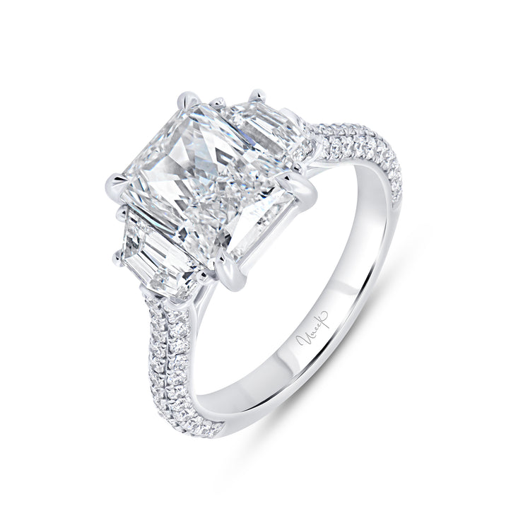 Uneek Signature Collection Three-Stone Radiant Diamond Engagement Ring