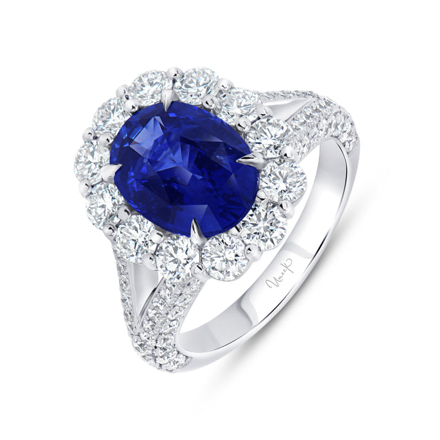 Uneek Precious Collection Split Oval Blue Sapphire Engagement Ring