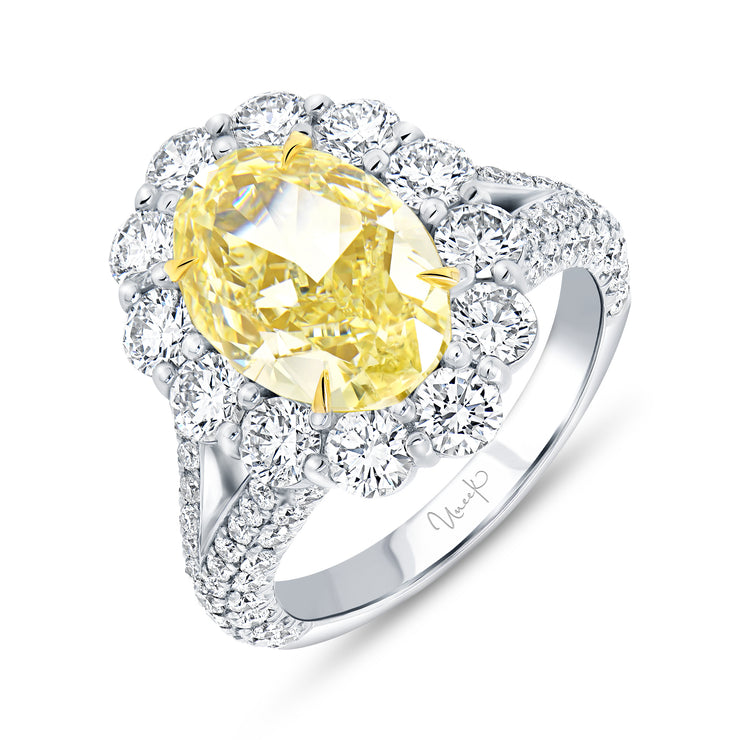 Uneek Natureal Collection Halo Oval Yellow Diamond Engagement Ring