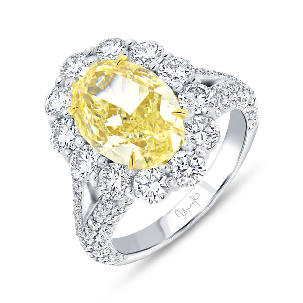 Uneek Natureal Collection Halo Oval Yellow Diamond Engagement Ring