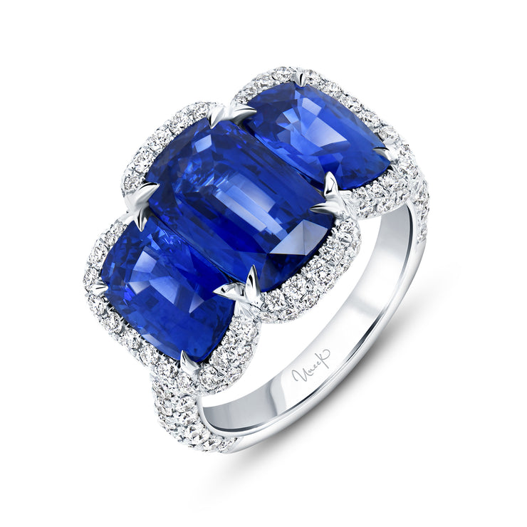 Uneek Precious Collection Halo Cushion Blue Sapphire Anniversary Ring