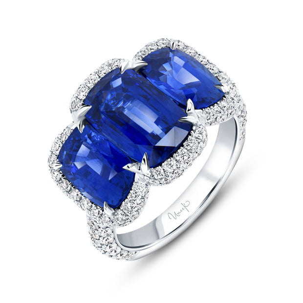 Uneek Precious Collection Halo Cushion Blue Sapphire Anniversary Ring