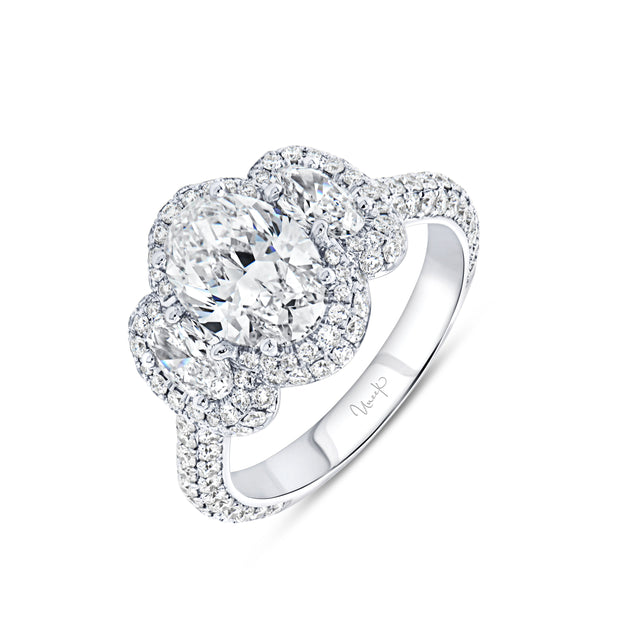 Uneek Signature Collection 3-Stone-Halo Diamond Engagement Ring