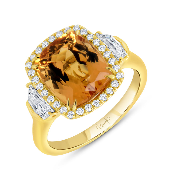 Uneek Precious Collection 3-Stone-Halo Cushion Topaz Engagement Ring