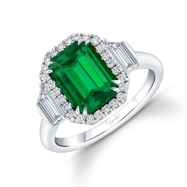 Uneek Precious Collection Halo Emerald Diamond Engagement Ring