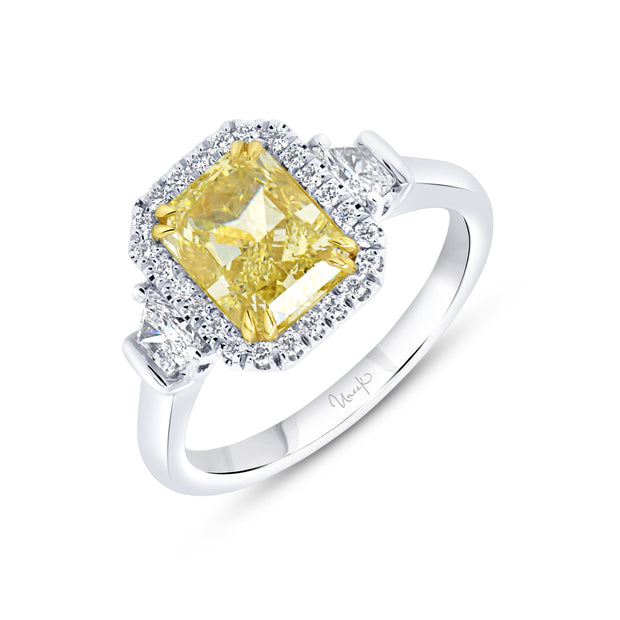 Uneek Natureal Collection Three-Stone Radiant Fancy Light Yellow Diamond Engagement Ring