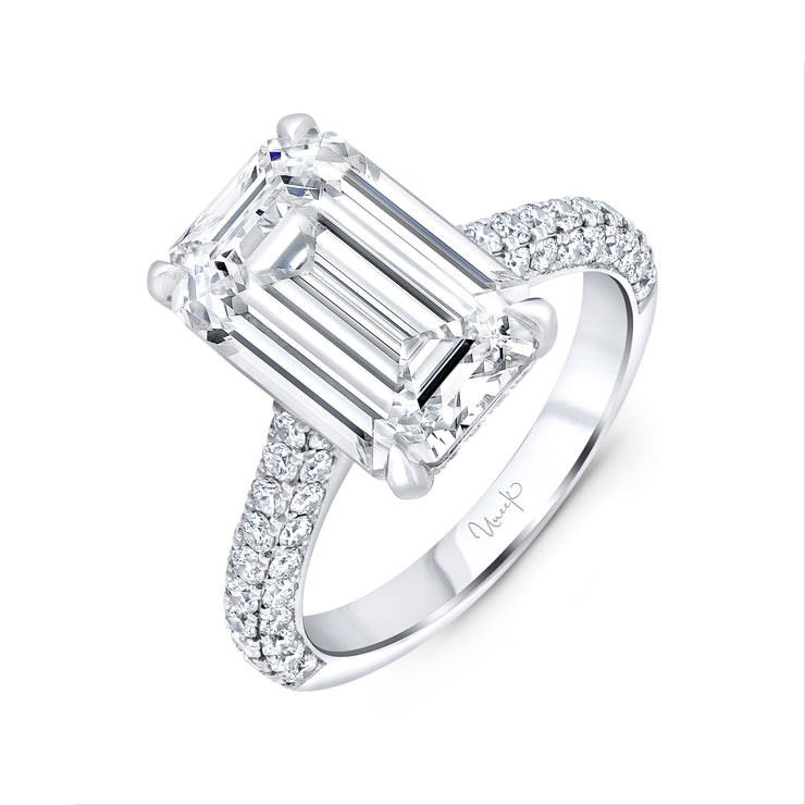 Uneek Signature Collection 3-Sided Emerald Diamond Engagement Ring