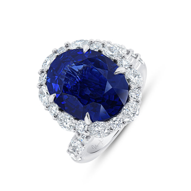 Uneek Precious Collection Bypass Oval Shaped Blue Sapphire Engagement Ring