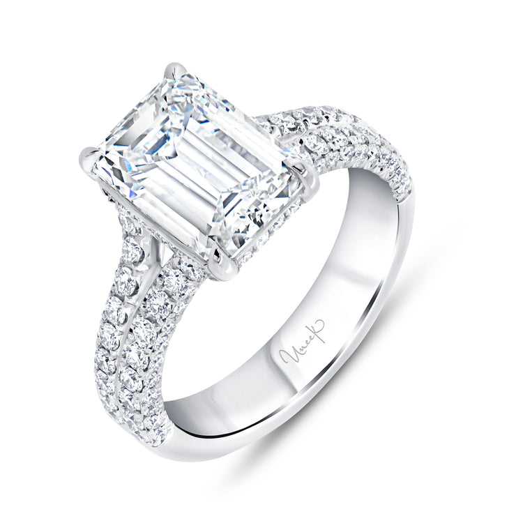 Uneek Signature Collection Split Emerald Cut Diamond Engagement Ring