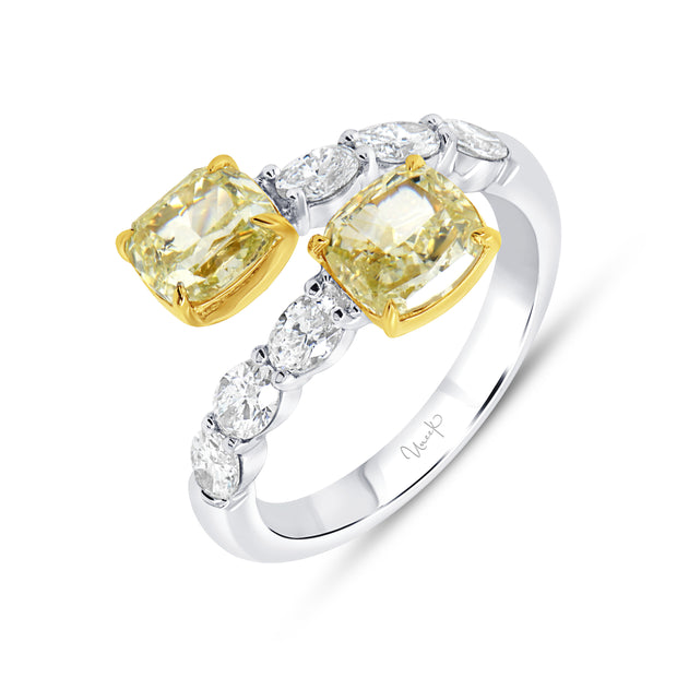 Uneek Natureal Collection Bypass Cushion Fancy Yellow Diamond Fashion Ring