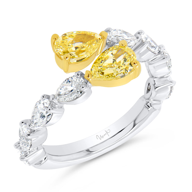 Uneek Natureal Collection Bypass Pear Fancy Yellow Diamond Fashion Ring