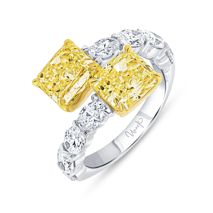 Uneek Natureal Collection Bypass Radiant Fancy Yellow Diamond Fashion Ring