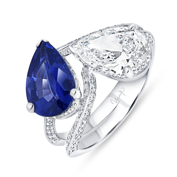 Uneek Precious Collection Bypass Pear Shaped Blue Sapphire Engagement Ring
