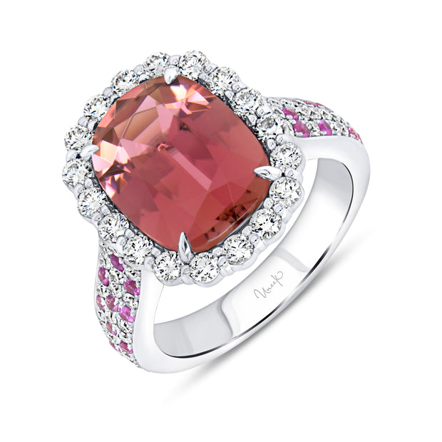 Uneek Precious Collection Halo Pink Tourmaline Engagement Ring
