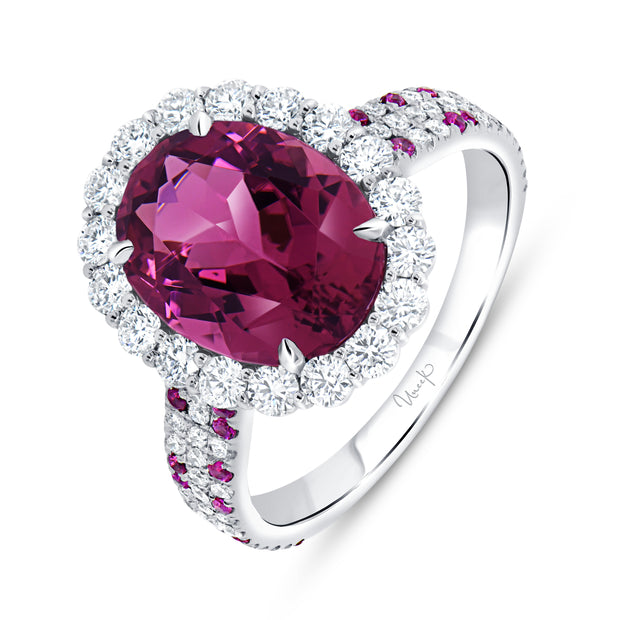 Uneek Precious Collection Halo Oval Pink Tourmaline Engagement Ring