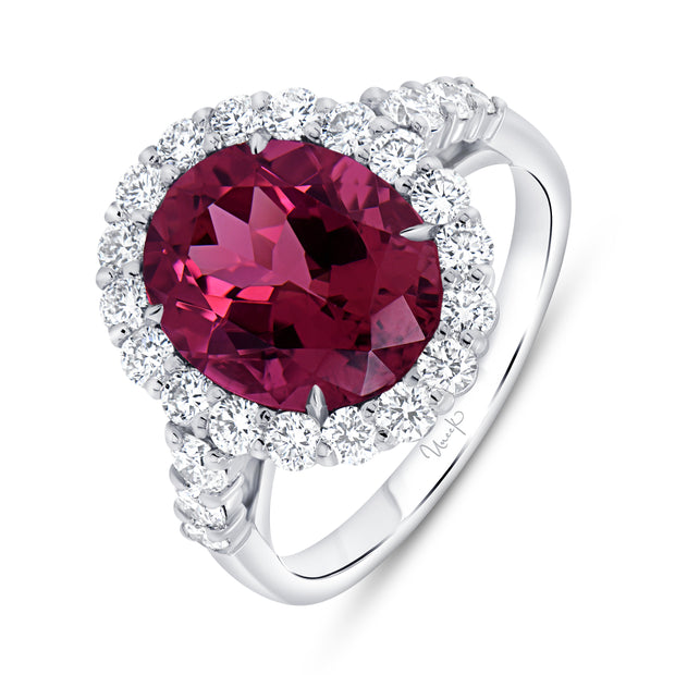 Uneek Precious Collection Halo Oval Pink Tourmaline Engagement Ring