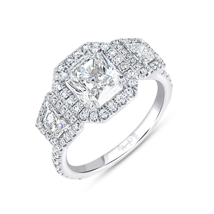 Uneek Signature Collection 3-Stone-Halo Diamond Engagement Ring