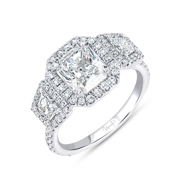 Uneek Signature Collection 3-Stone-Halo Diamond Engagement Ring
