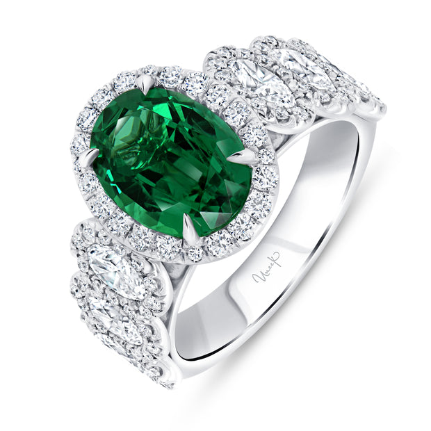 Uneek Precious Collection Halo Oval Emerald Engagement Ring