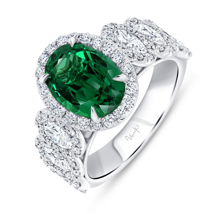 Uneek Precious Collection Halo Oval Emerald Engagement Ring