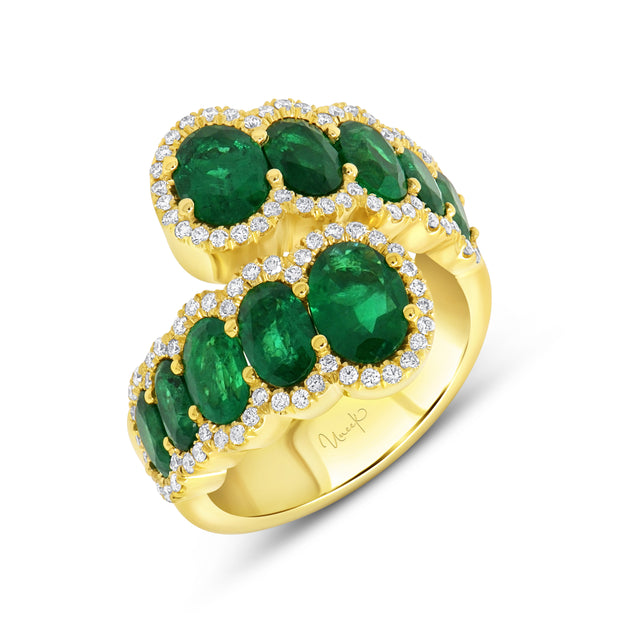 Uneek Precious Collection Bypass Oval Emerald Fashion Ring
