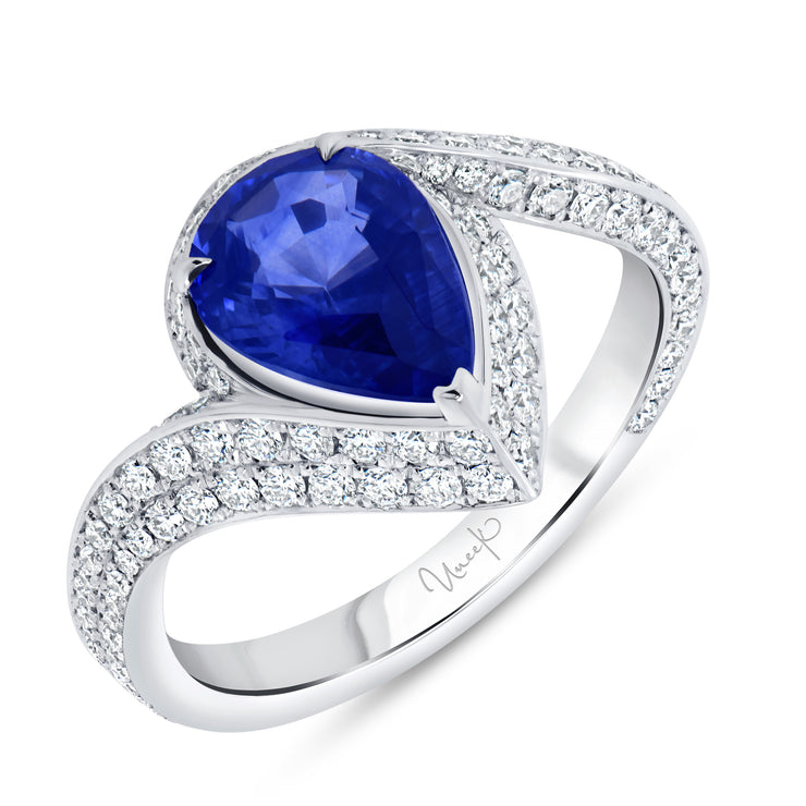 Uneek Precious Collection Bypass Pear Blue Sapphire Engagement Ring