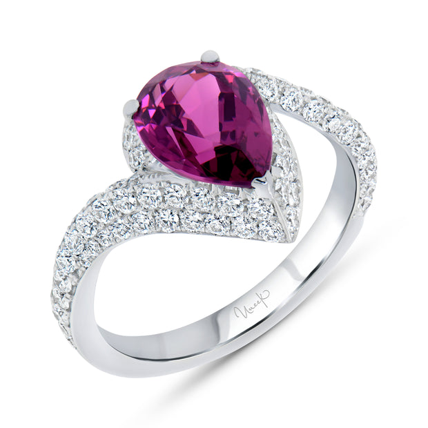 Uneek Precious Collection Bypass Pear Rhodolite Engagement Ring