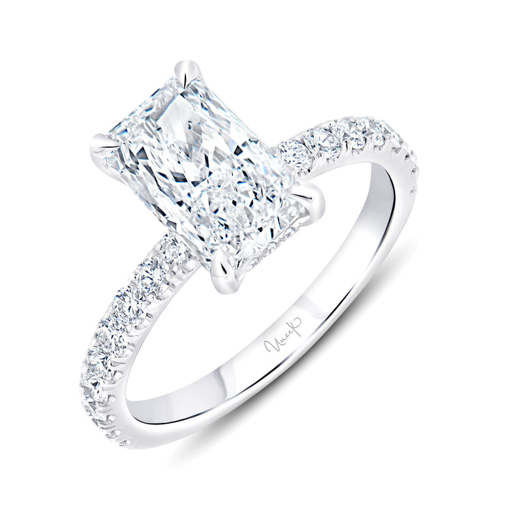 Uneek Signature Collection Under-Halo Emerald Diamond Engagement Ring