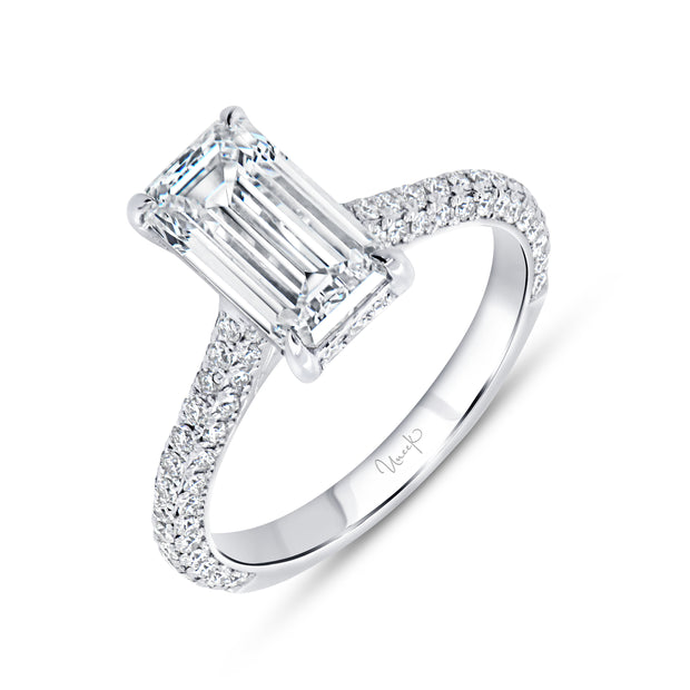 Uneek Timeless Collection Under-Halo Emerald Cut Diamond Engagement Ring