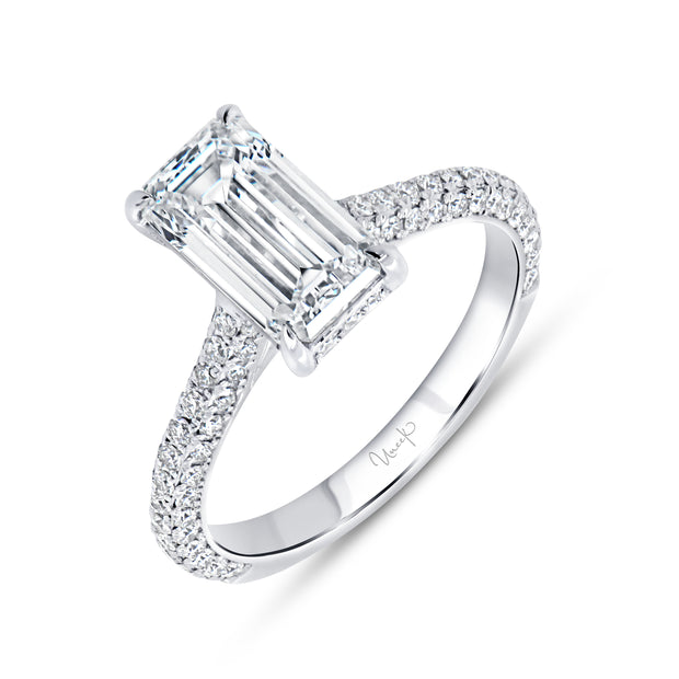 Uneek Timeless Collection Under-Halo Emerald Diamond Engagement Ring