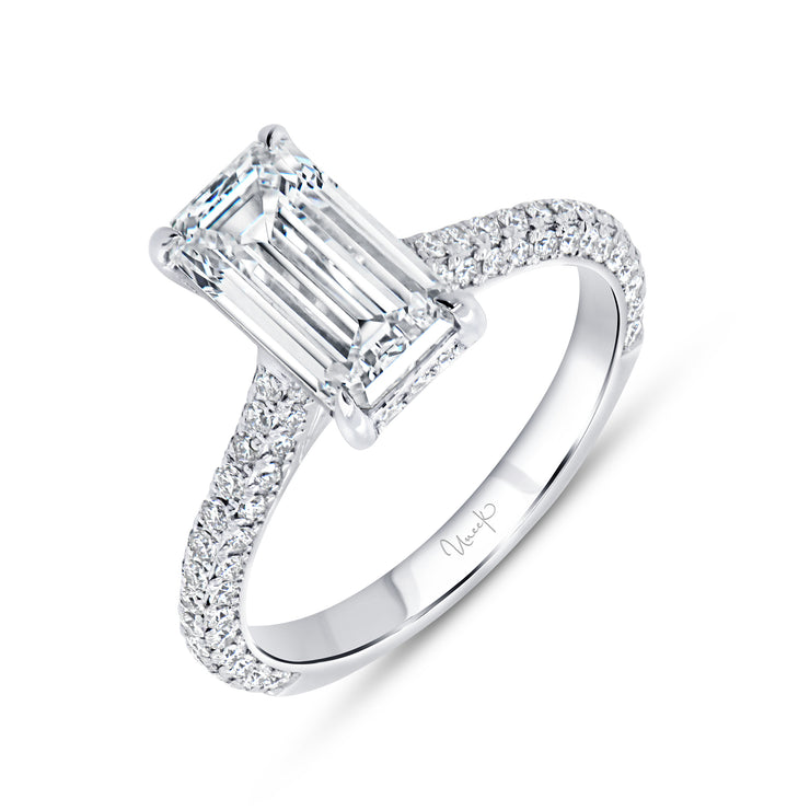 Uneek Timeless Collection Under-Halo Emerald Diamond Engagement Ring