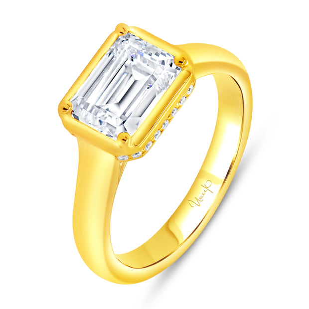 Uneek Alexandria Collection Bezel Emerald Cut Engagement Ring