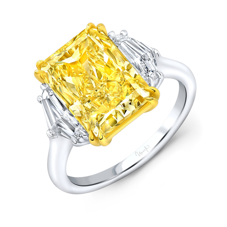 Uneek Natureal Collection Three-Stone Radiant Yellow Diamond Engagement Ring