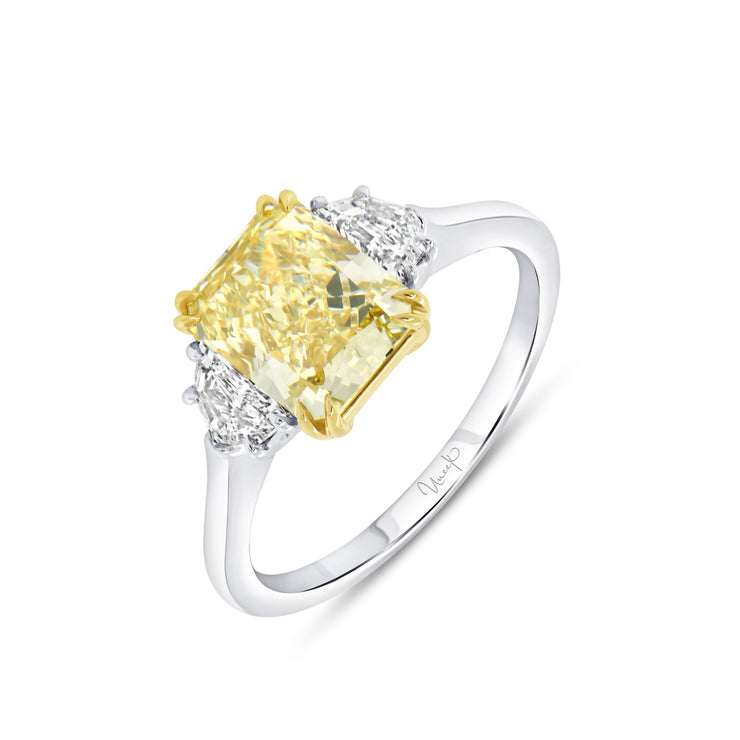 Uneek Natureal Collection Three-Stone Fancy Yellow Diamond Engagement Ring